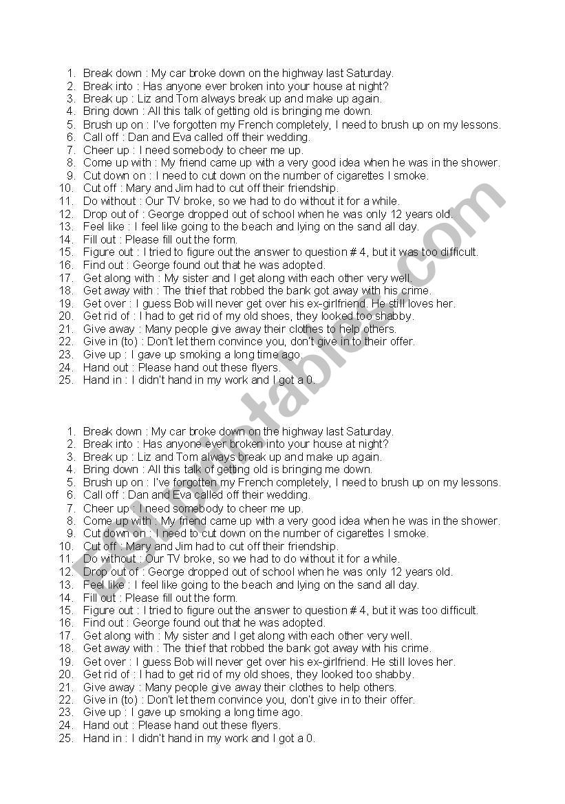 phrasal verbs worksheet