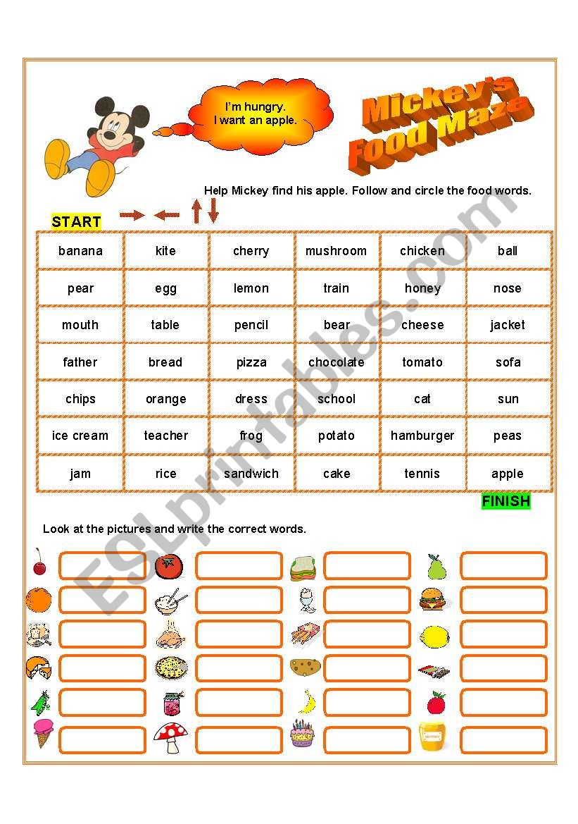 MICKEY´S FOOD MAZE worksheet