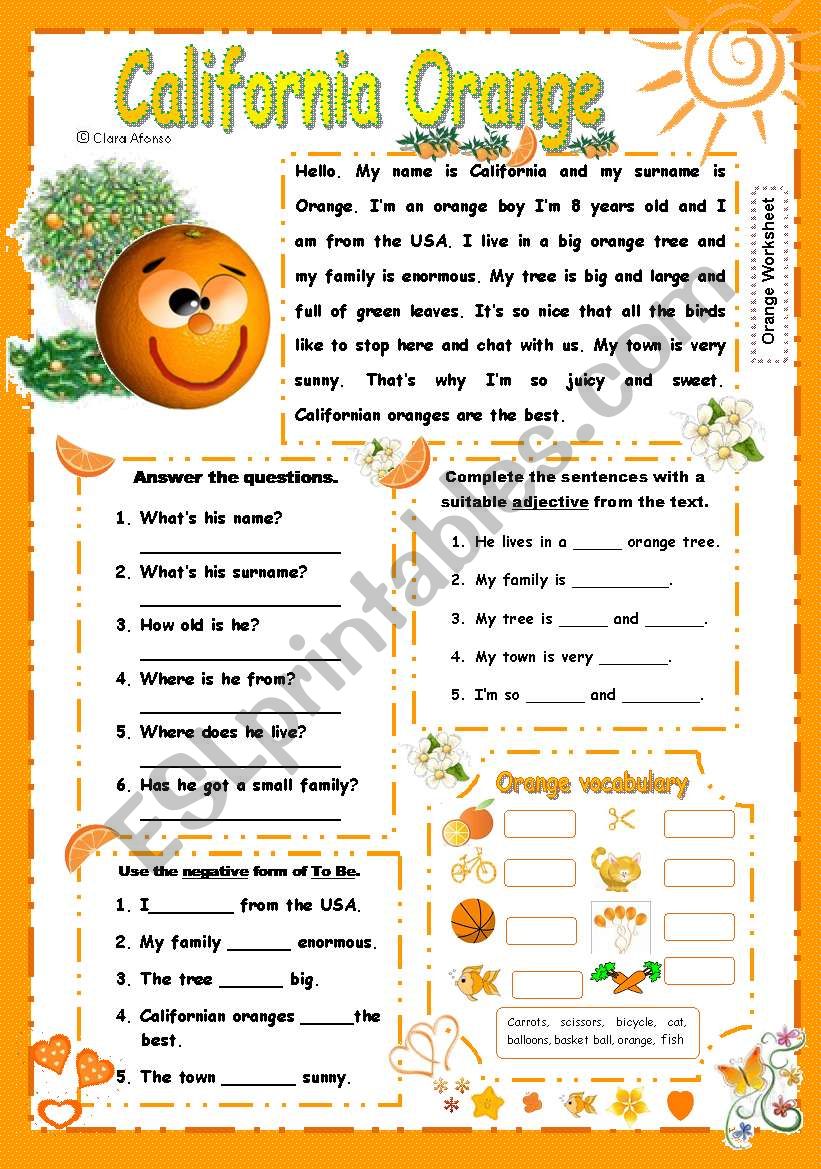 California Orange worksheet