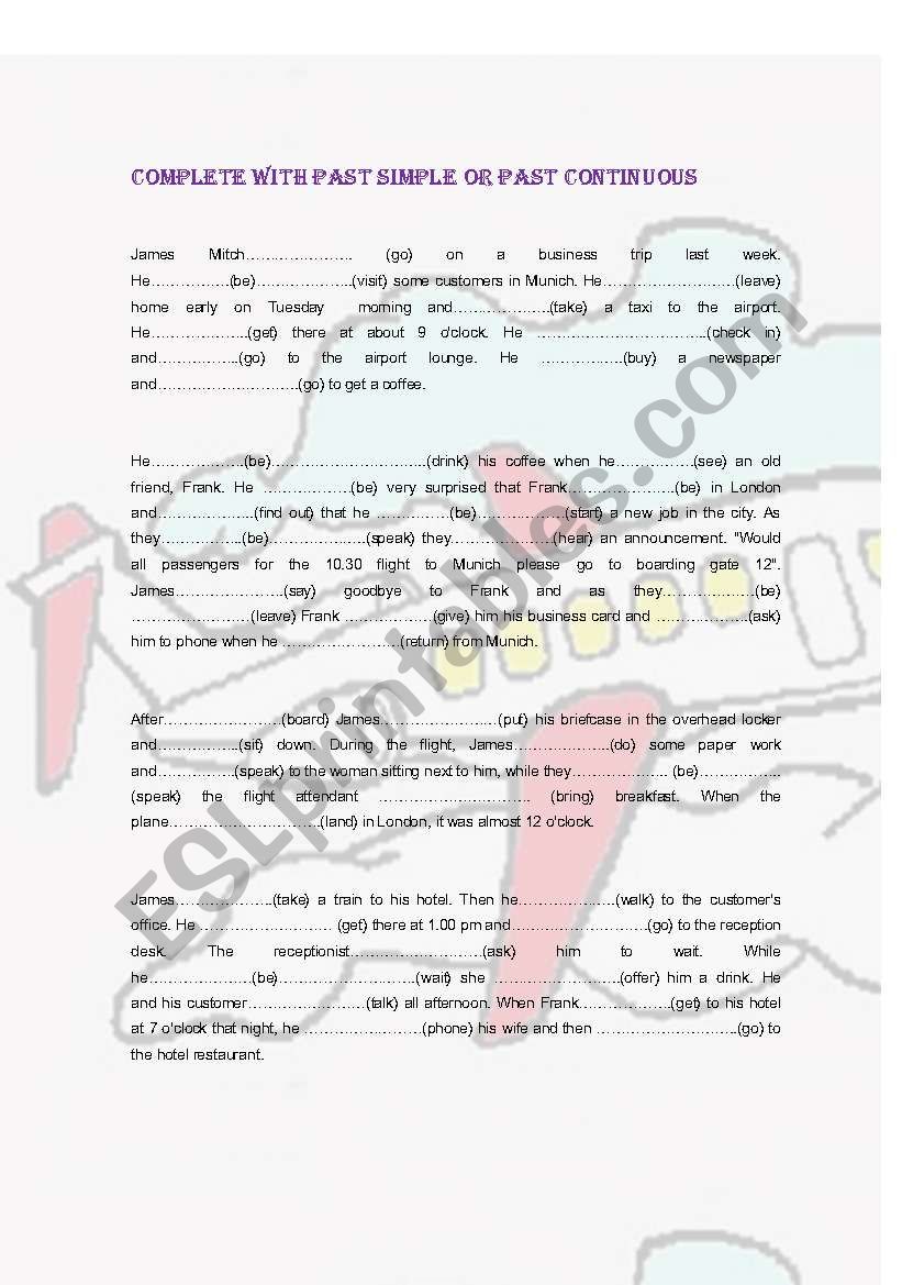 Past simple and continuous worksheet