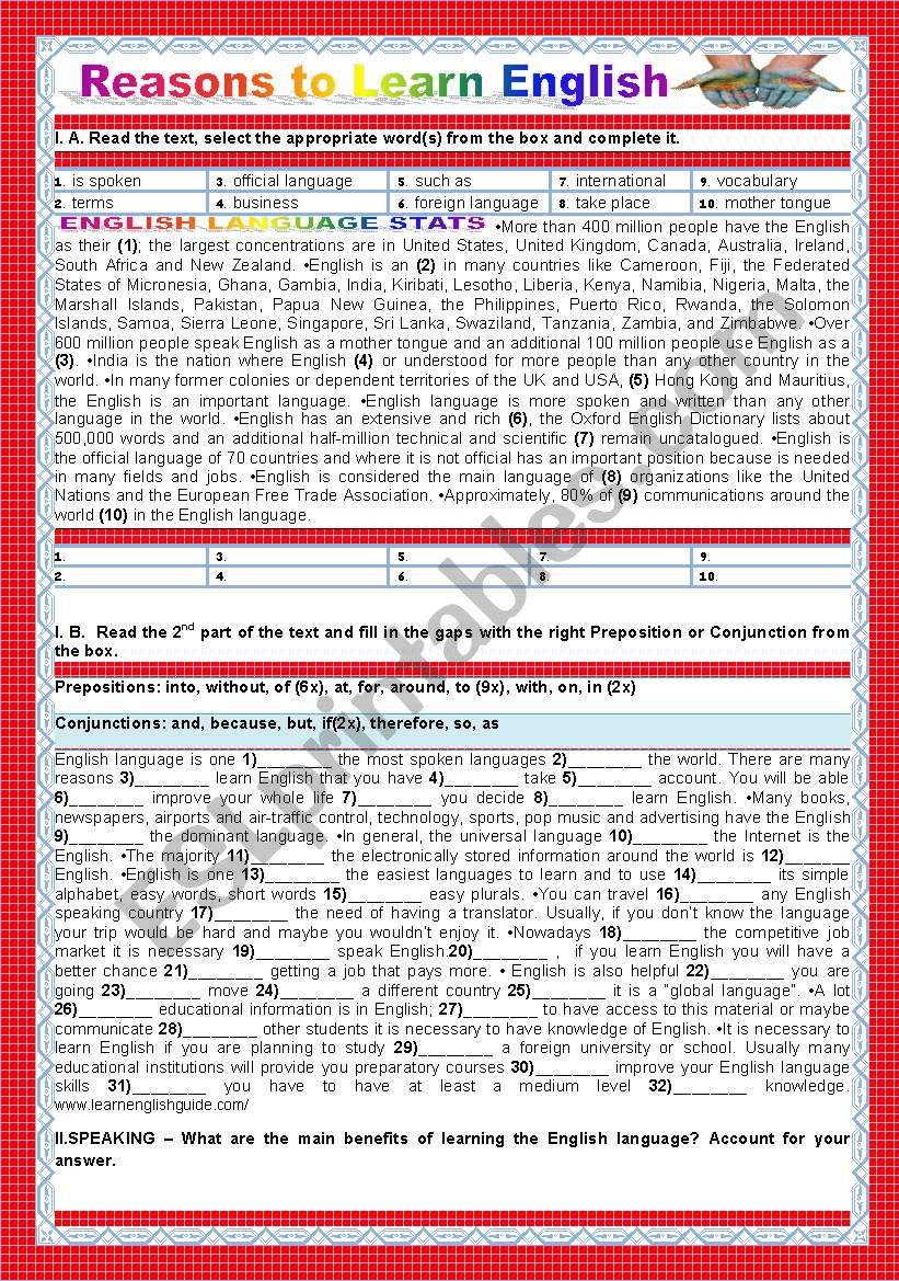 LEARNING ENGLISH  - REASONS TO LEARN ENGLISH