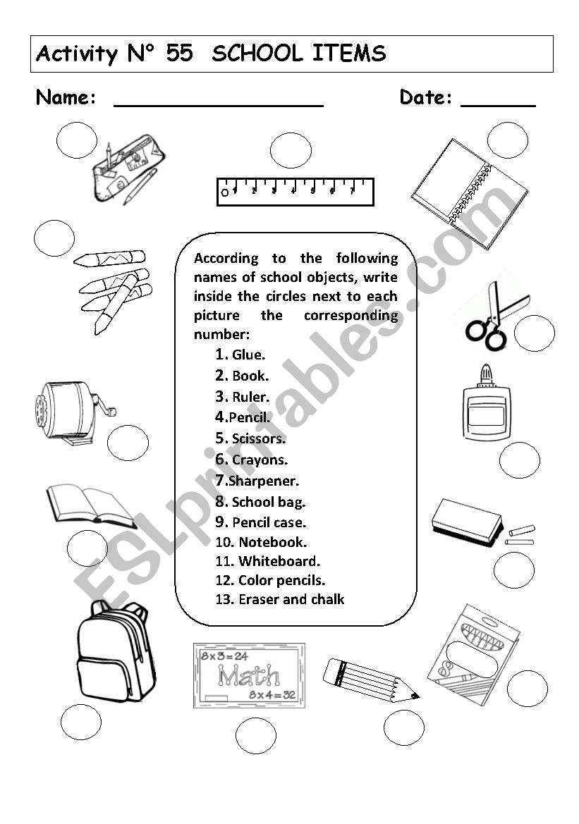 SCHOOL ITEMS worksheet