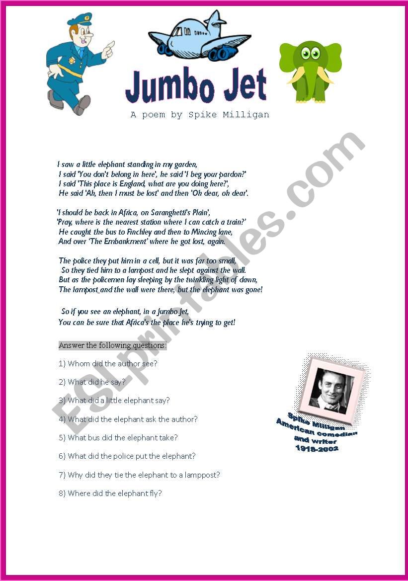 Jumbo Jet worksheet