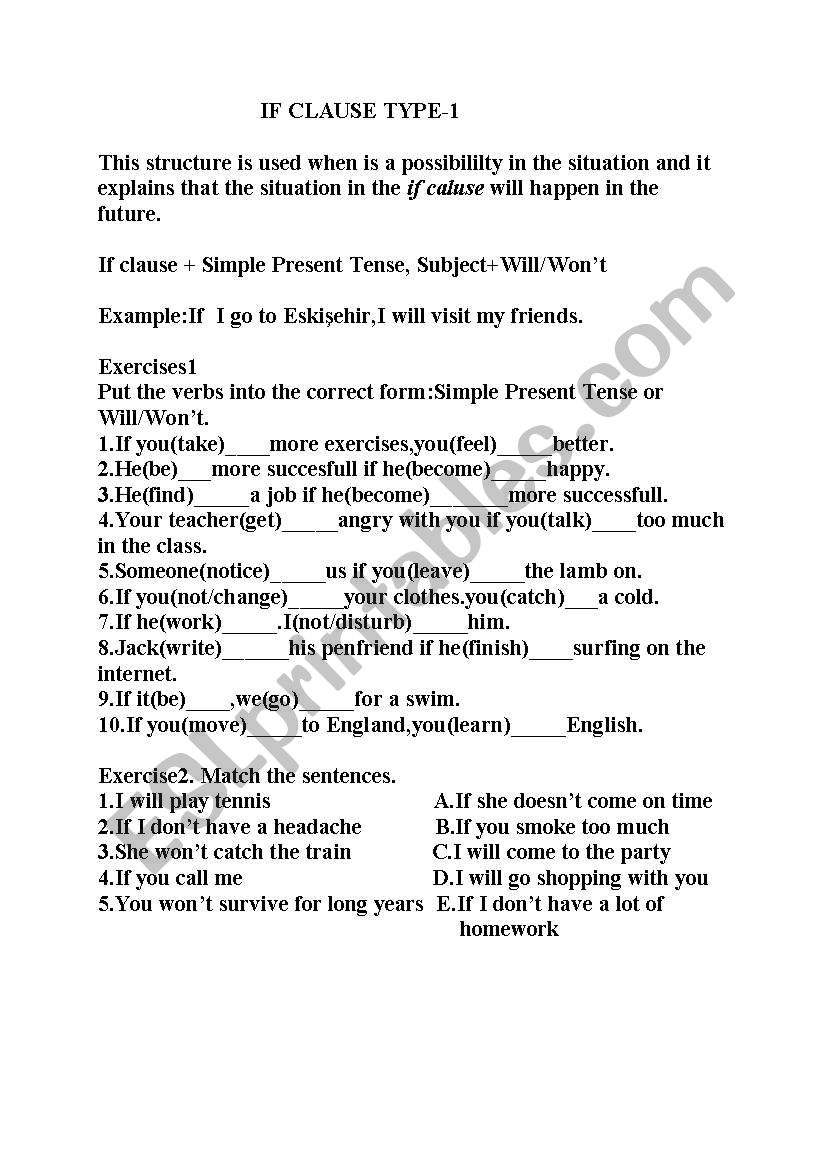 IF CLAUSE TYPE 1 worksheet