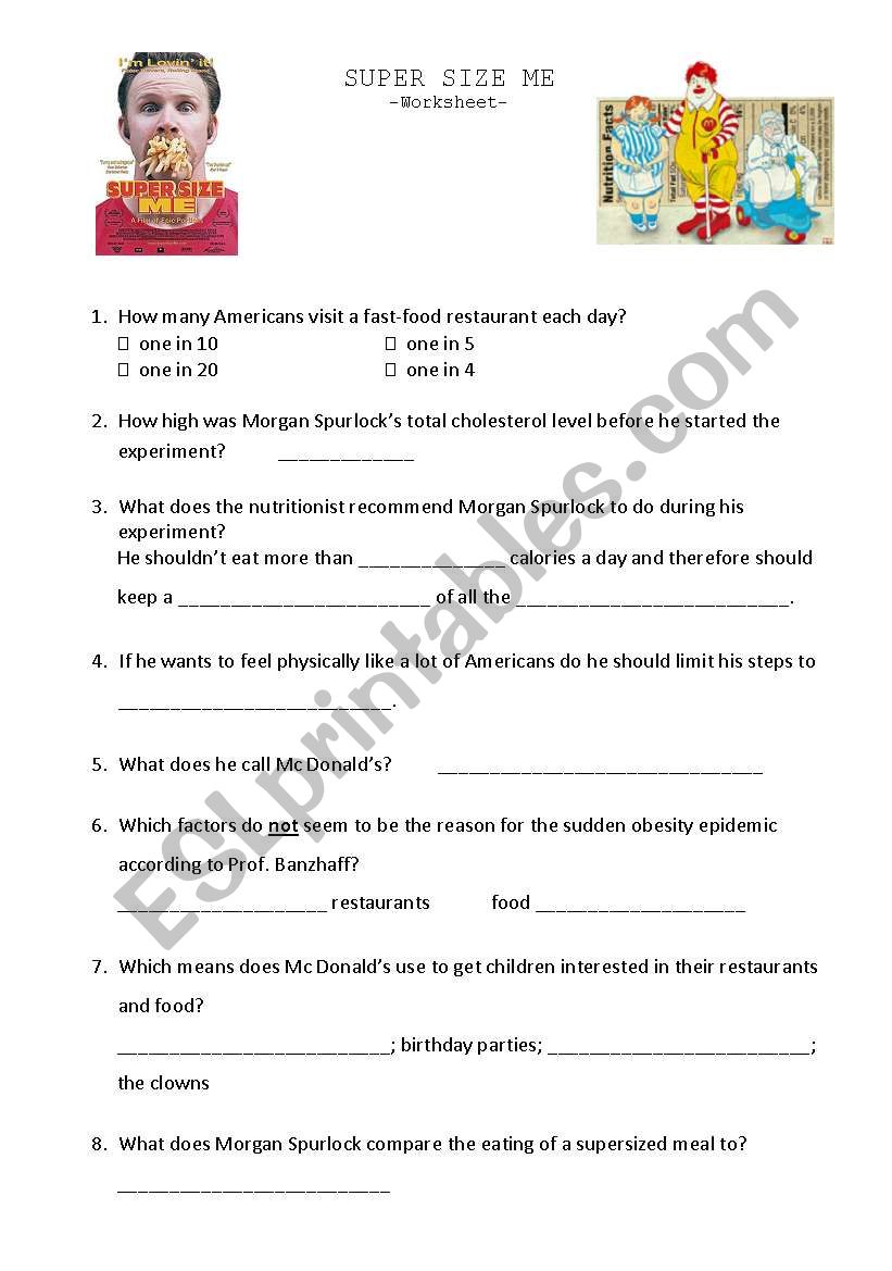 Super Size Me  worksheet