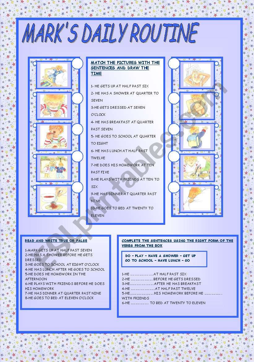 MARK´S DAILY ROUTINE - ESL worksheet by ag23