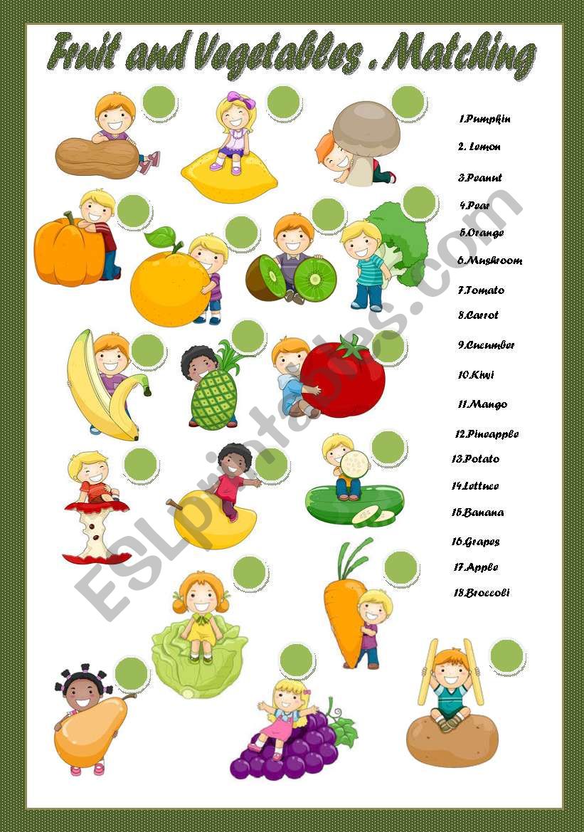 FRUIT & VEGETABLES - MATCHING worksheet