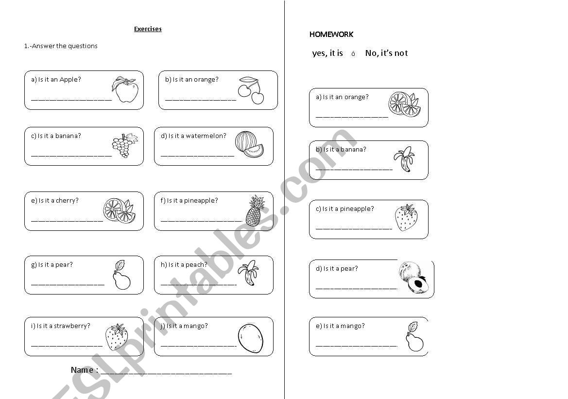 Fruits worksheet