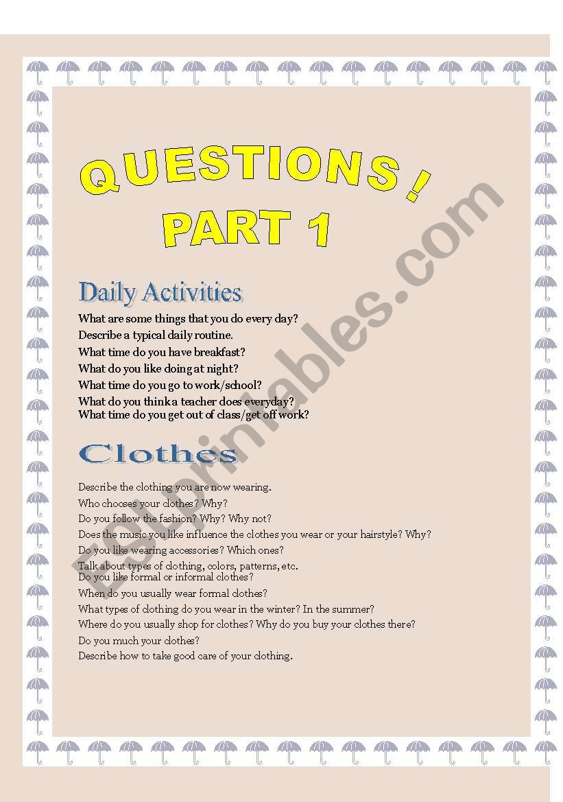 GENEAL QUESTIONS! worksheet