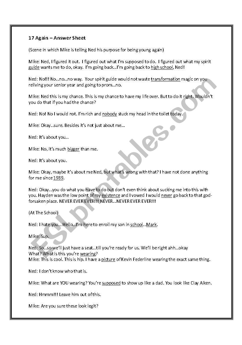 17 Again worksheet