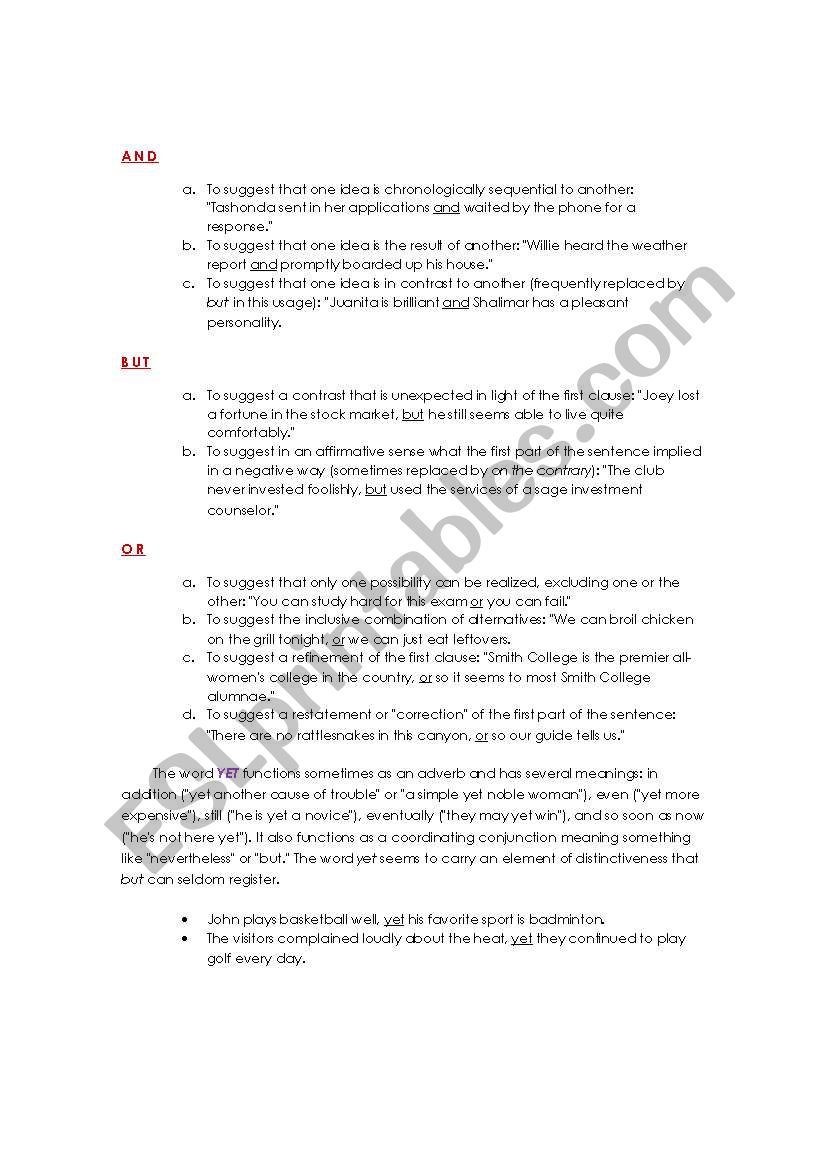 Conjunctions and excersice of dependent and independent clauses