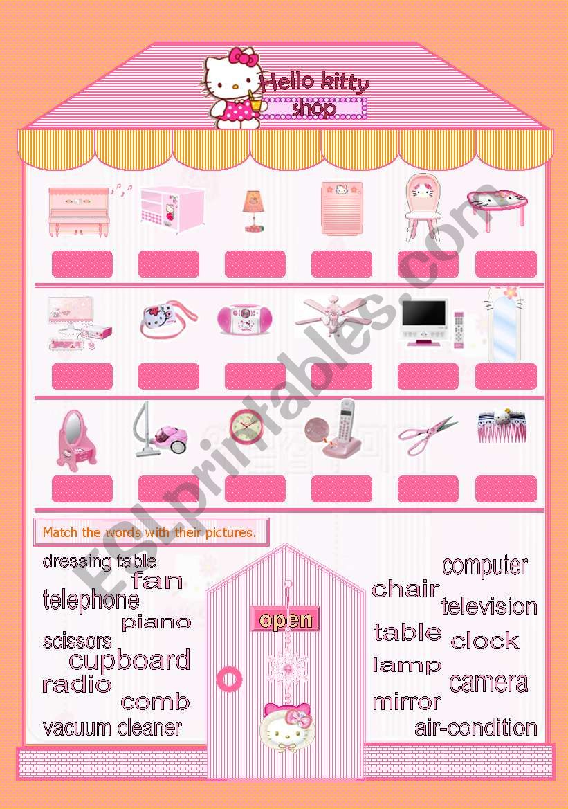 hello kitty shop worksheet