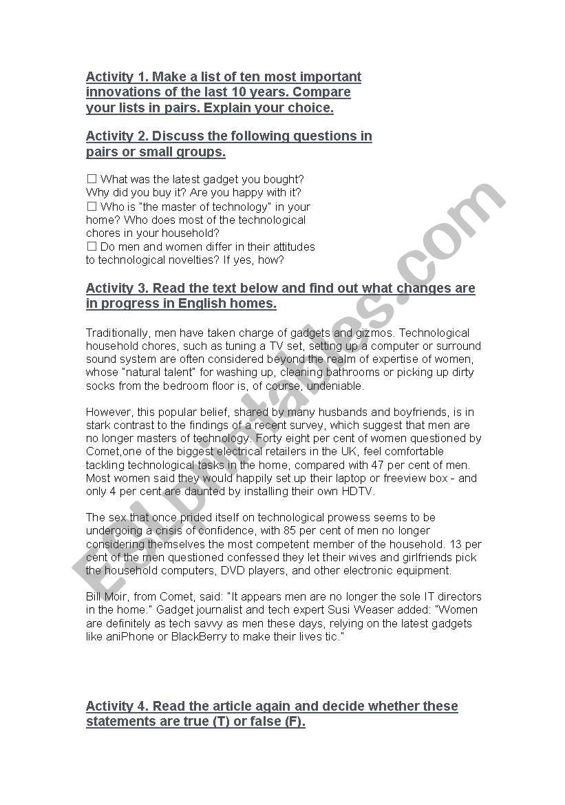 Technology for Women worksheet