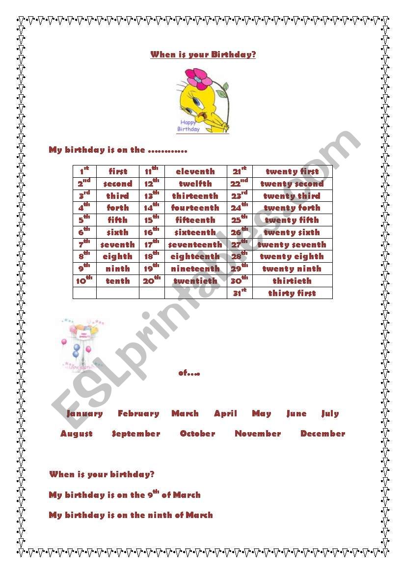 What is your birthday? (Ordinal Numbers)