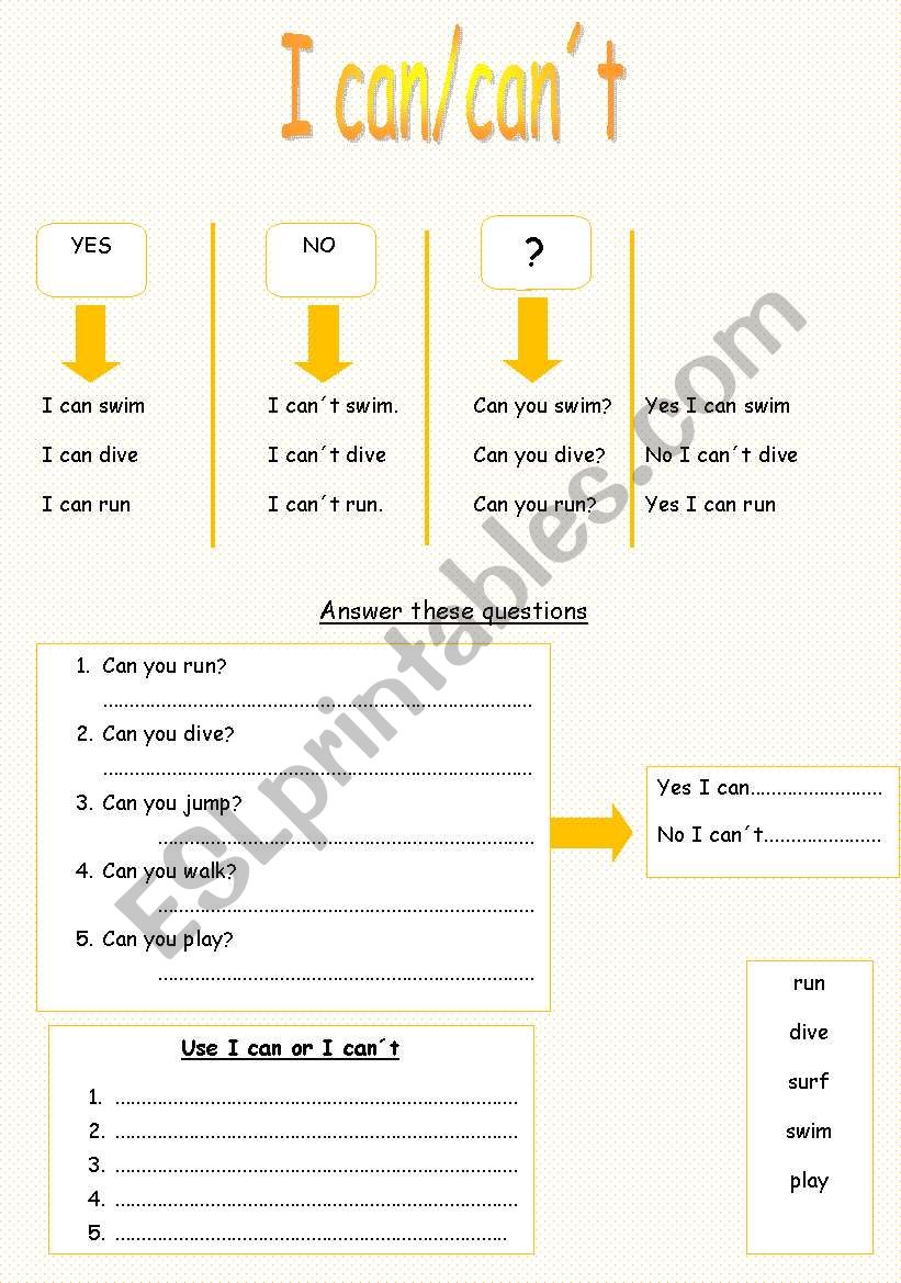 I can/ I cant/Can you? worksheet