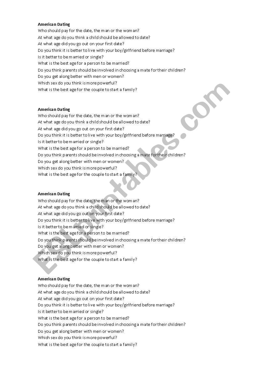 Dating Discussion Questions worksheet