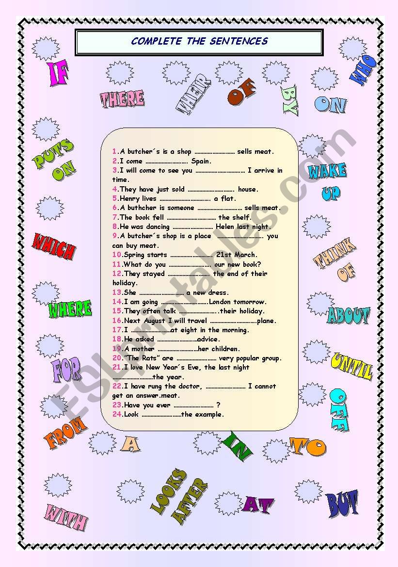 COMPLETE THE SENTENCES worksheet