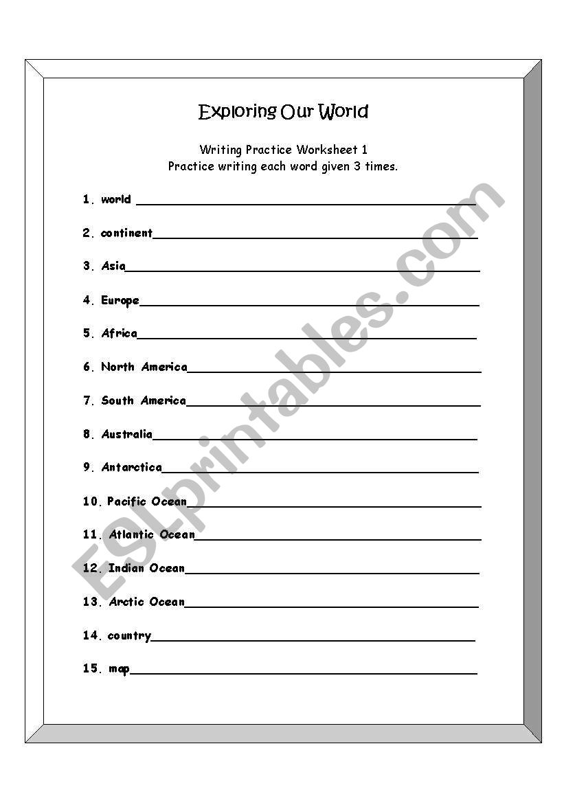 Geographic Nouns worksheet