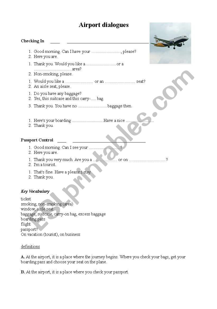At the airport - dialogue worksheet