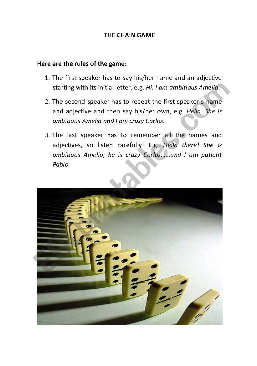 The Chain Game worksheet