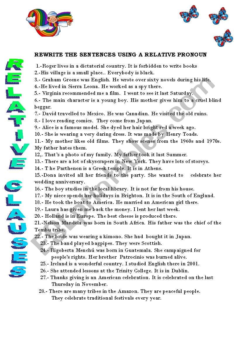 RELATIVE CLAUSES worksheet