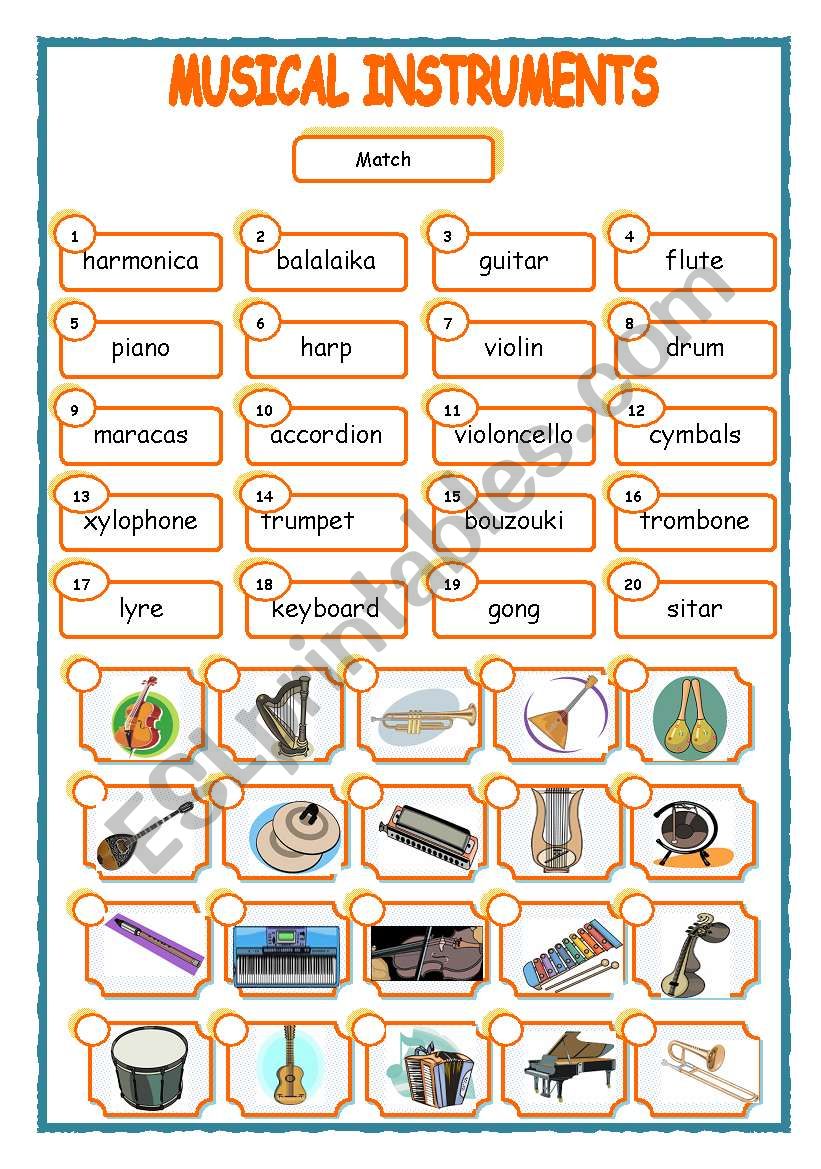 musical instruments worksheet