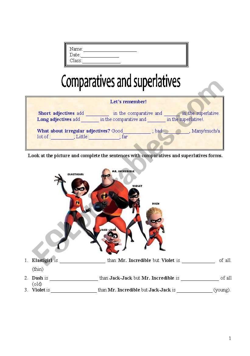 Comparatives and Superlatives worksheet