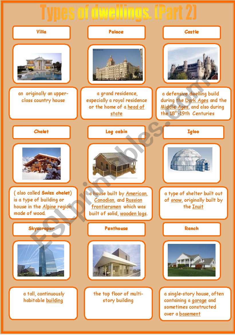 Types of dwellings. (Part 2) worksheet