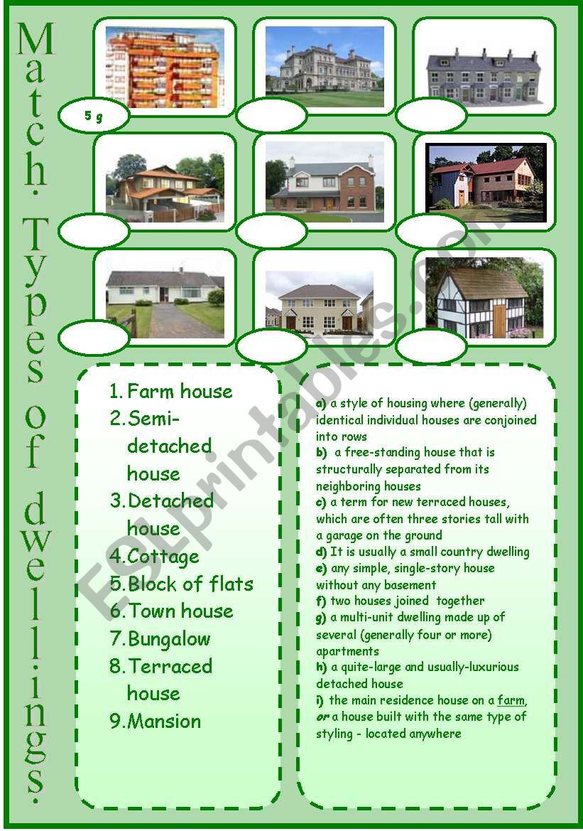 Types of dwellings. (Matching).