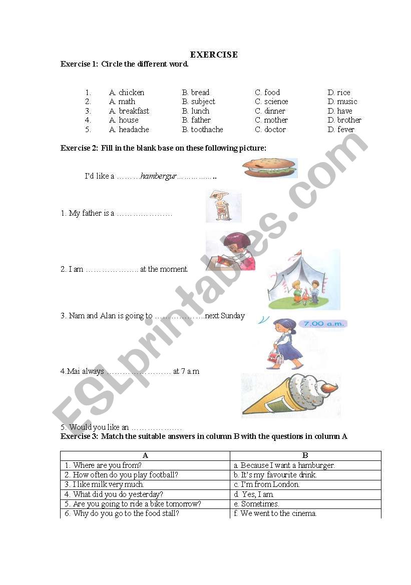 Exercise to review vocabulary worksheet