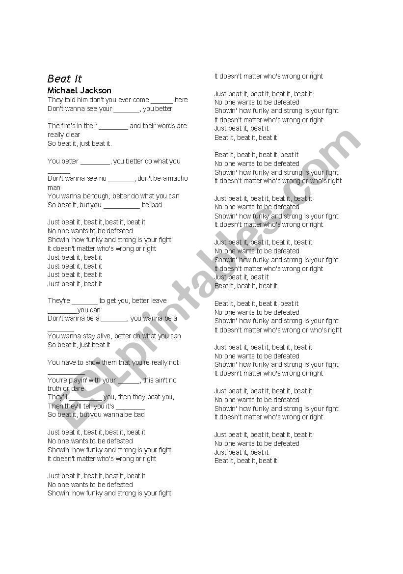 Beat it - Michael Jackson worksheet