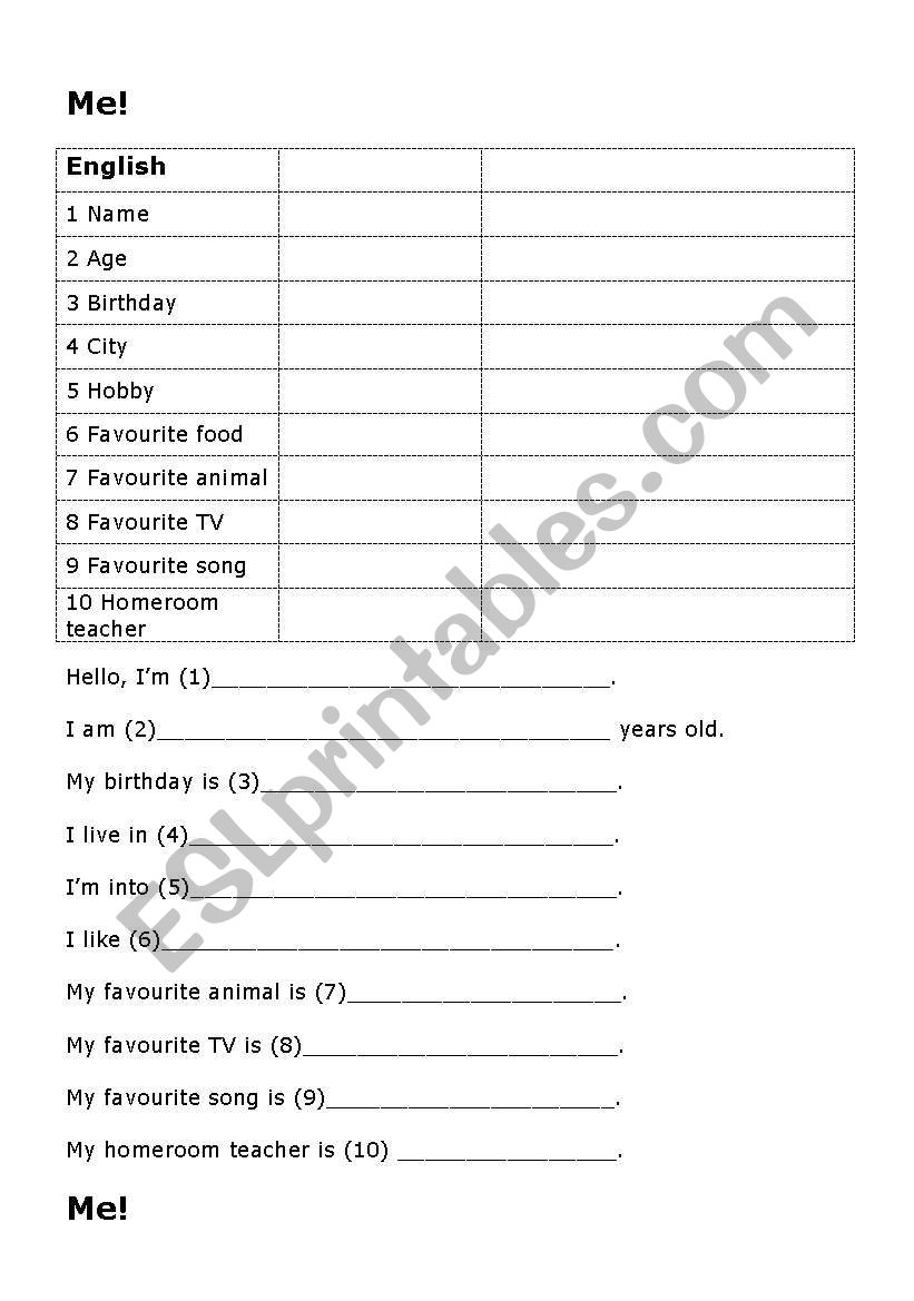 personal information worksheet