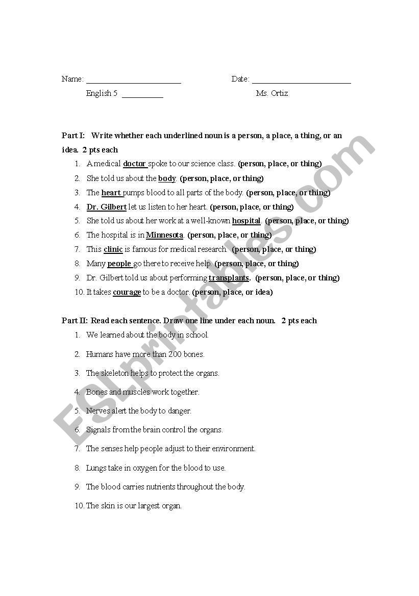 nouns worksheet