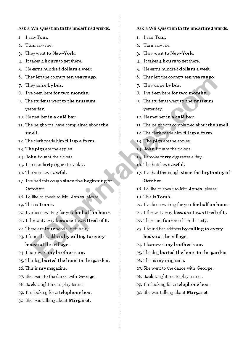 Practice of Wh-questions worksheet