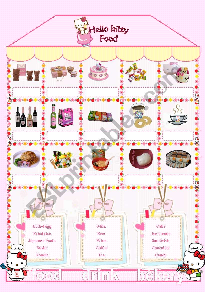 Hello kitty Food worksheet