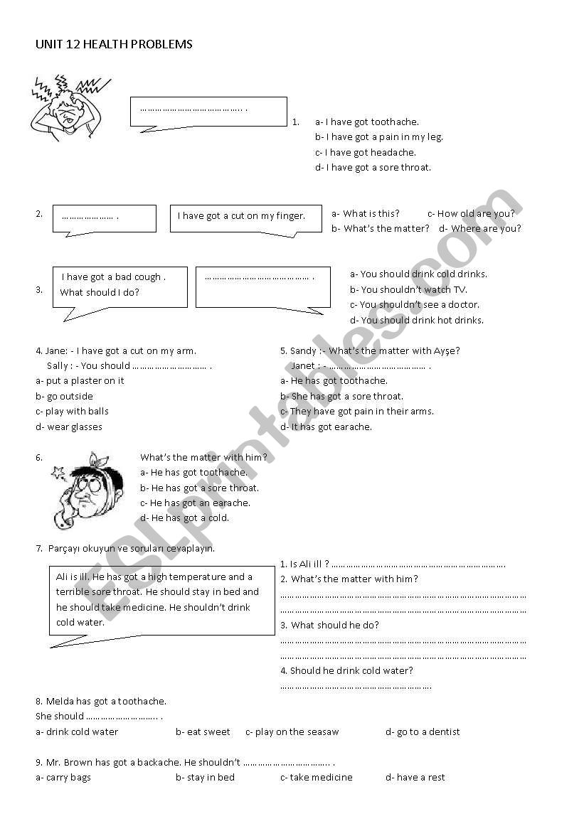 health problems worksheet