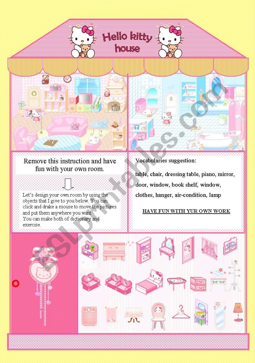 Hello kitty house worksheet