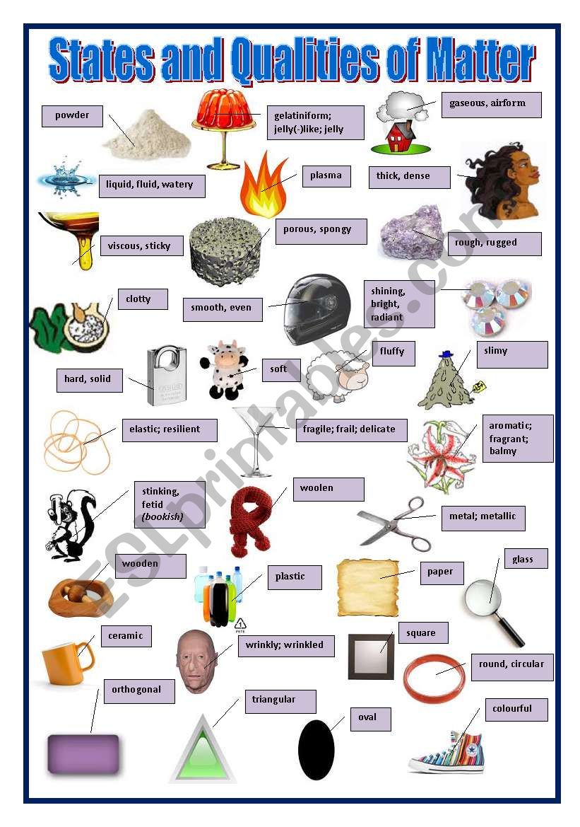 State and Qualities of Matter worksheet