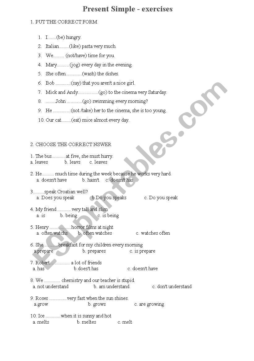 preesent simple worksheet