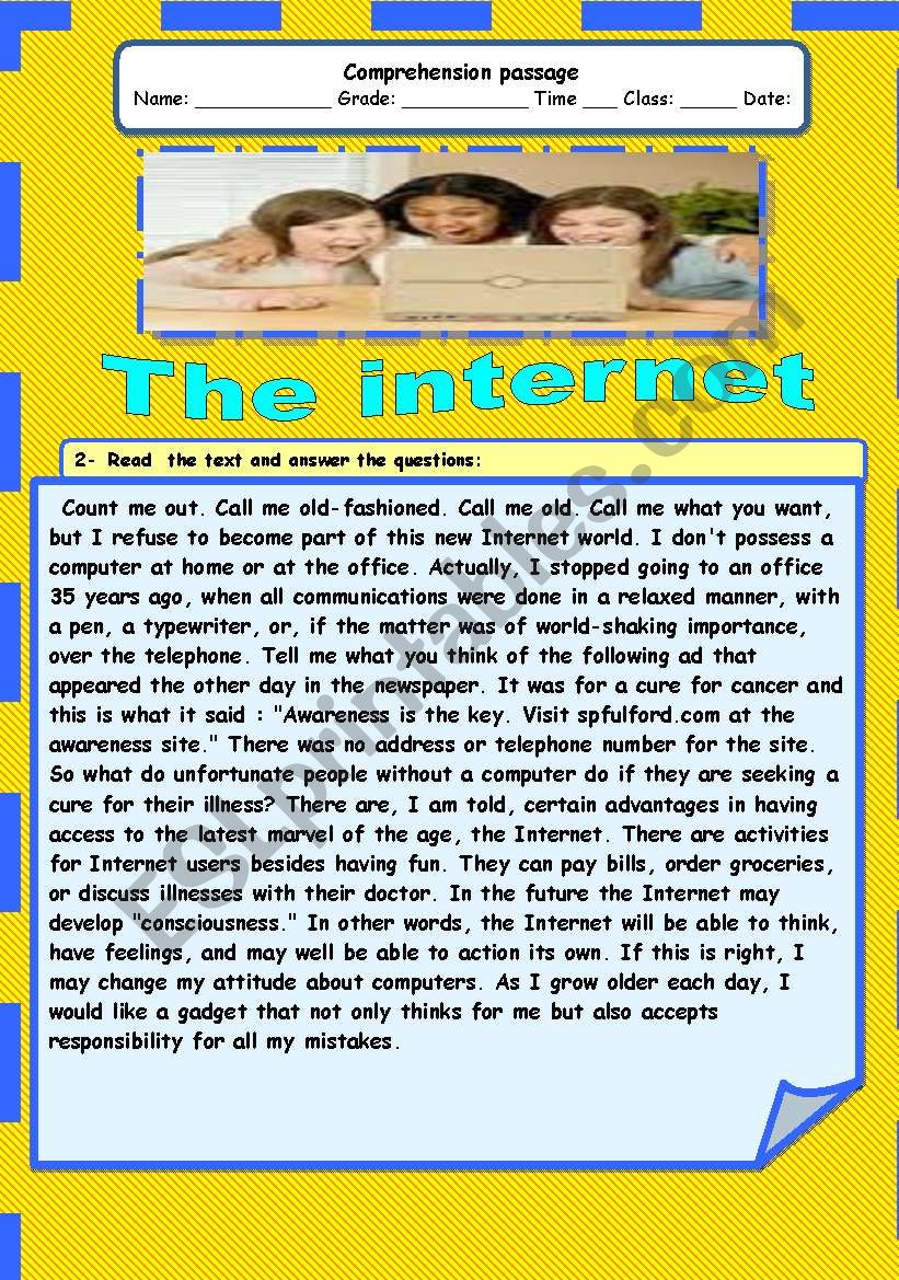 The internet worksheet