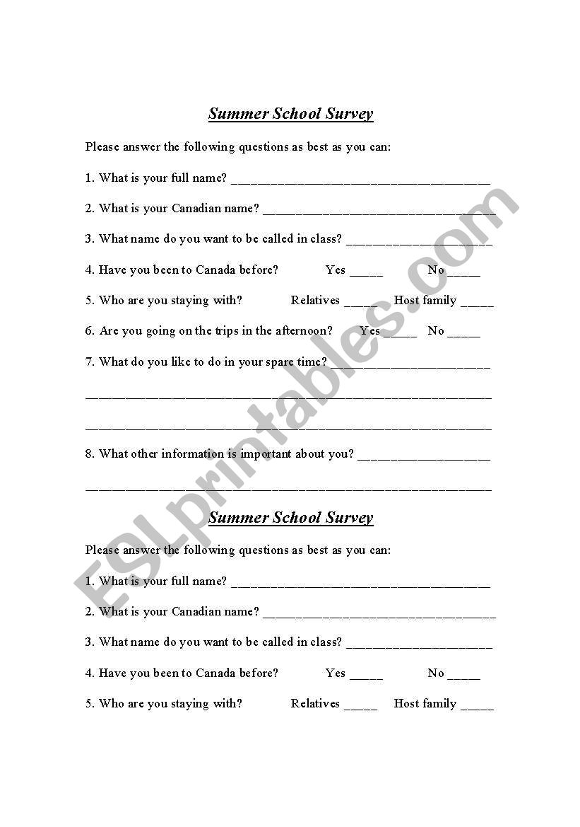 Personal Information Sheet worksheet