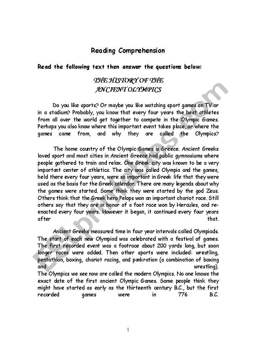 reading comprehension  worksheet