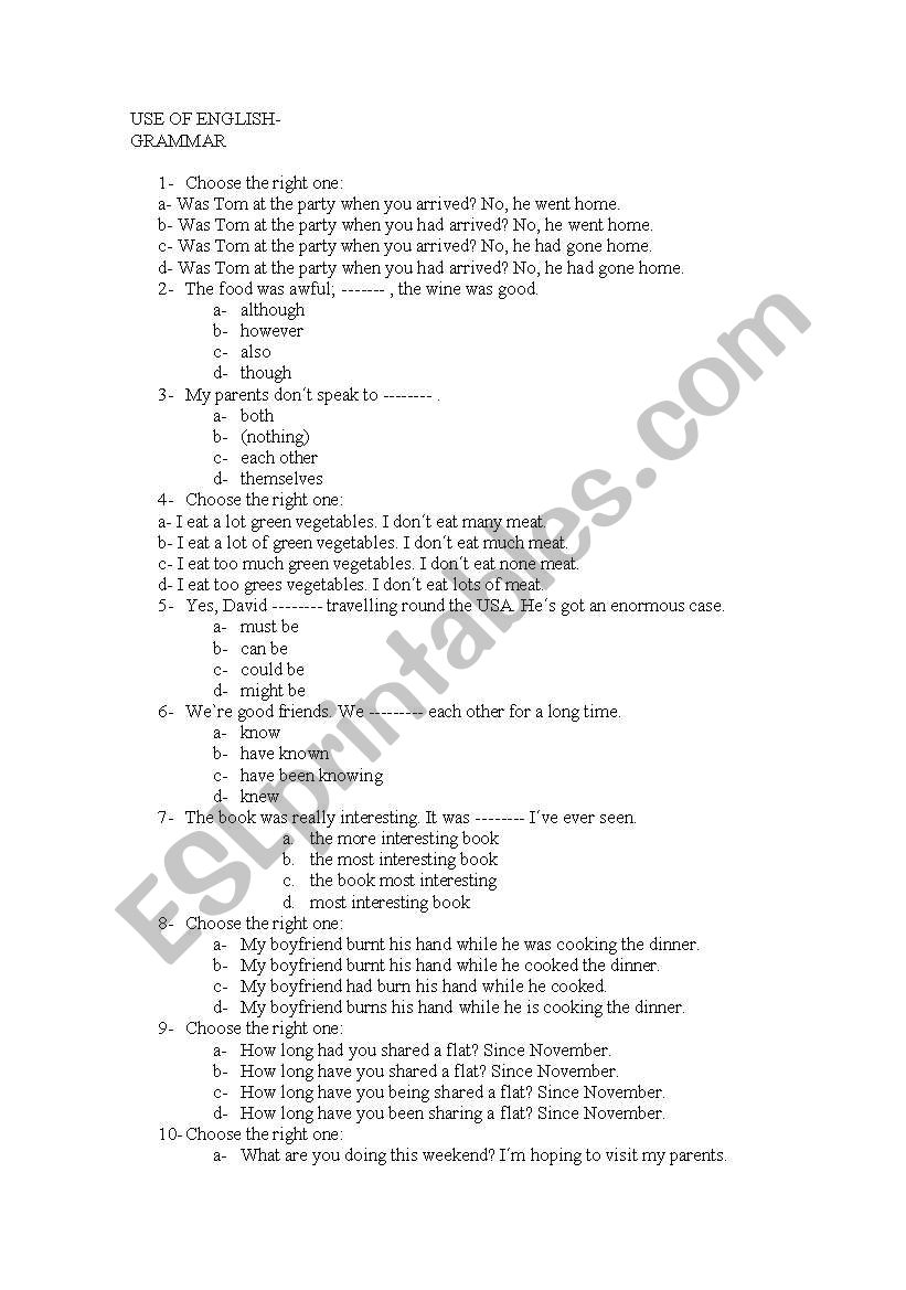 Use of english worksheet