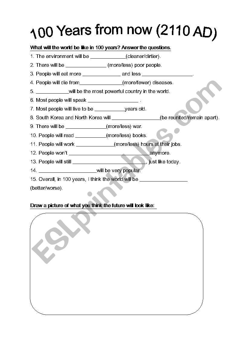 100 Years From Now worksheet