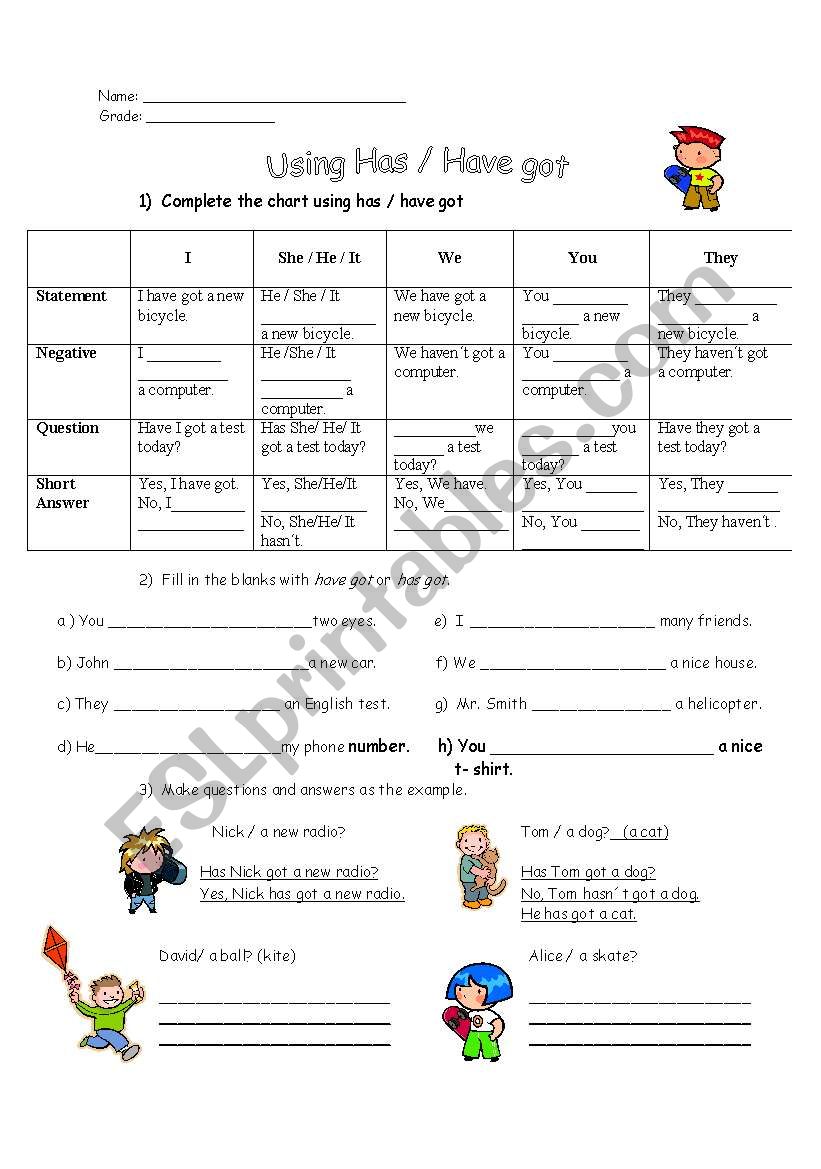 Using has /have got worksheet