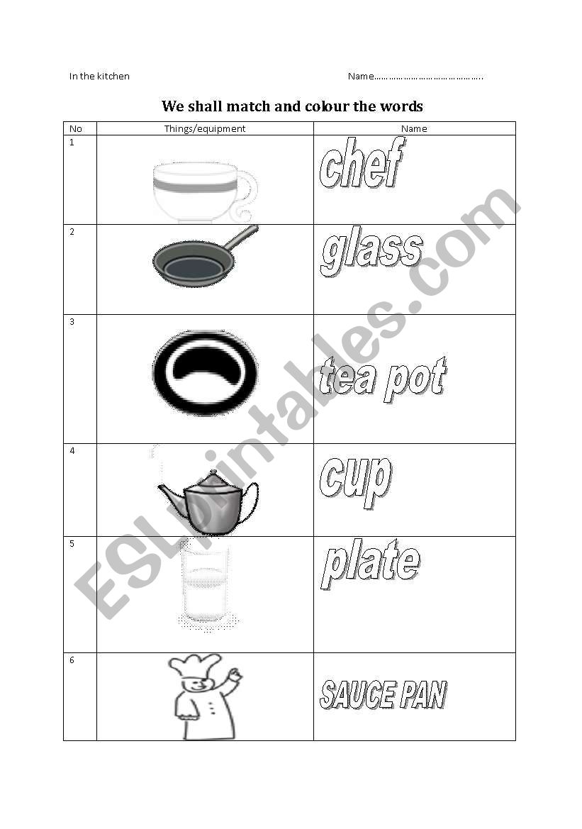 In the kitchen worksheet