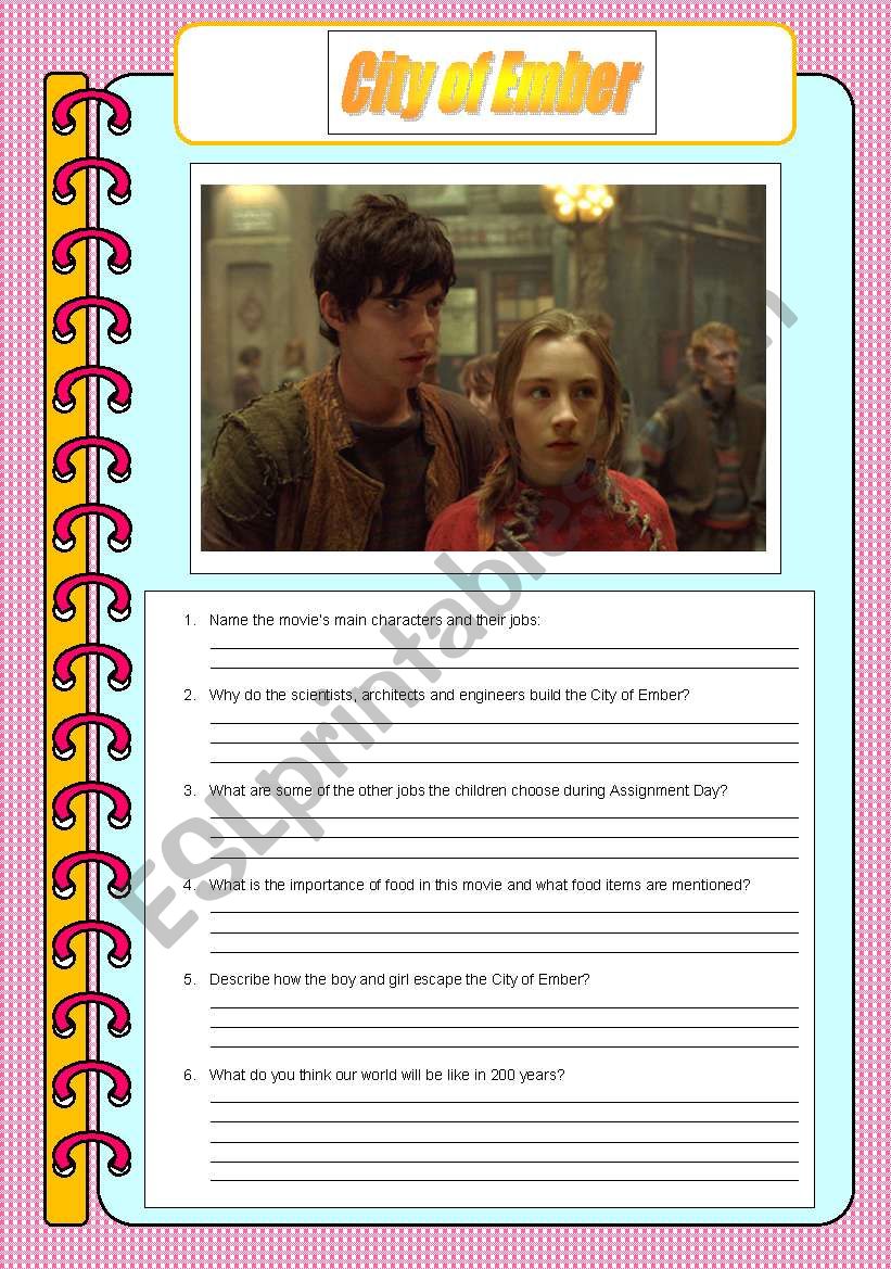 City Of Ember Questions By Chapter English worksheets: City of Ember worksheet