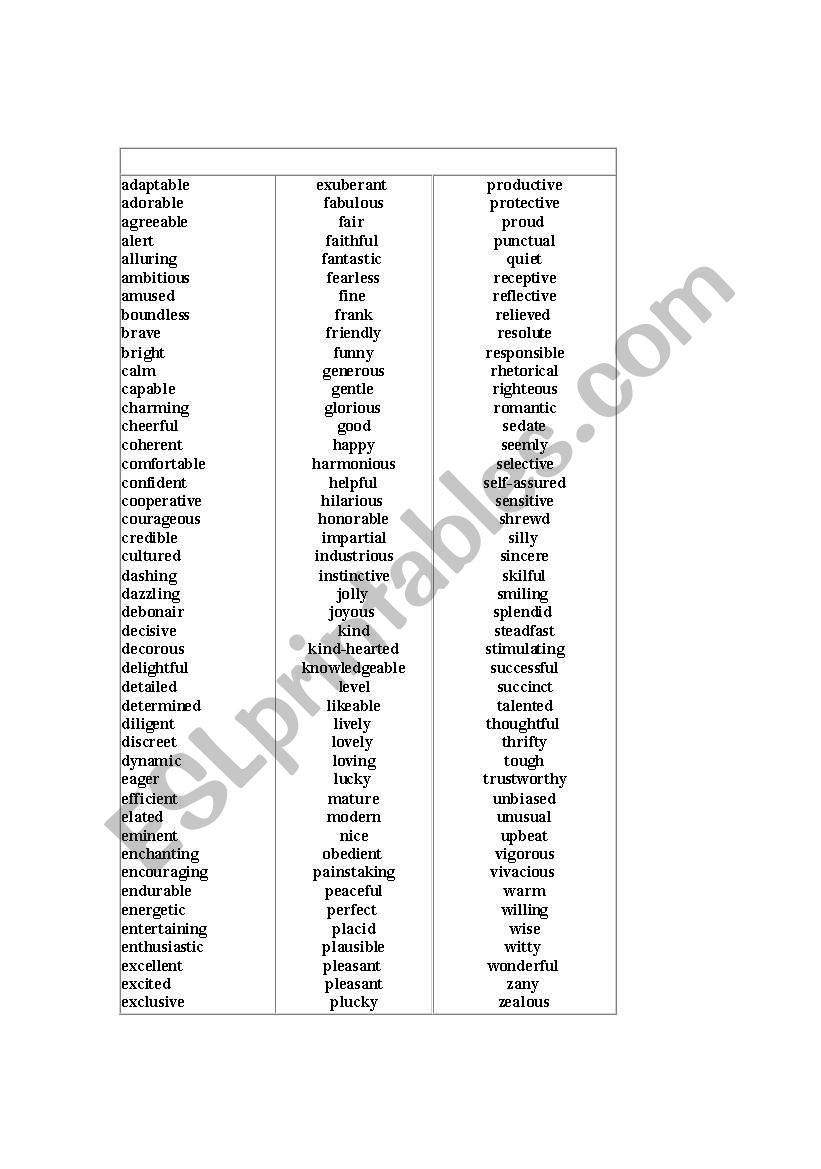 adjectives worksheet