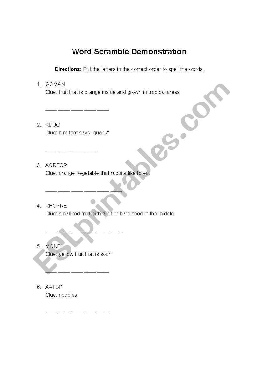 Word Scramble worksheet