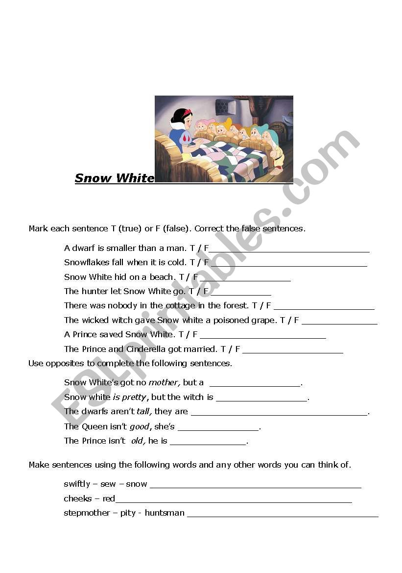 Snow White worksheet